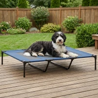 PawHut 48" x 36" Elevated Breathable Dog Bed w/ Carry Bag Dark Blue(m-2)