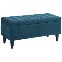 HOMCOM Storage Ottoman, Linen Fabric End of Bed Bench with Button Tufted Storage Bench for Bedroom, Blue(m-9)