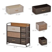 HOMCOM 3-Tier Storage Organizer for Bedroom Entryway, 7-Drawer Dresser with Steel Frame for Bedroom, Maple Wood(m-3)