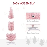 HOMCOM 8ft Pencil Christmas Tree, Slim Artificial Christmas Tree with Realistic Branches and Warm White LED Lights, Pink(m-7)