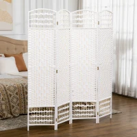HOMCOM 4 Panel Folding Room Divider Portable Privacy Screen Wave Fiber Room Partition for Home Office White(m-2)