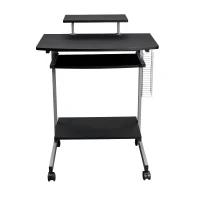 Compact Computer Cart with Adjustable Shelf and Slide-Out Keyboard, Space-Saving Desk for Dorms, 28.5" L x 20.5" W x 35.5" H, Black(m-2)