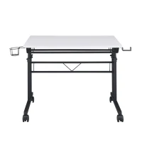 Mobile Writing Desk with Height Adjustment and Headphone Hook, Compact Worktable for Offices and Study Rooms, 35″ L x 23.5″ W x 28″ H, White(m-2)
