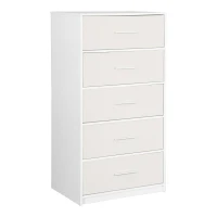 Spacious 5-Drawer Dresser with Water-Resistant Top, Ideal Storage Chest for Bedrooms, Playrooms, Entryways, 22.5" L x 15.5" W x 43" H, White(m-11)