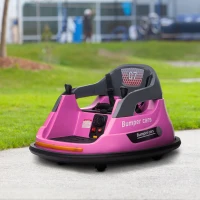 Aosom 12V Bumper Car for Kids 360° Rotation W/ Safety Belt, Pink(m-10)