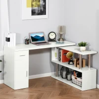 HOMCOM Rotating Computer Desk, 55" L-Shaped Desk, Corner Desk with Storage Shelves, Cabinet and Drawer for Home Office, White(m-2)
