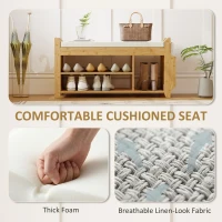 HOMCOM Shoe Bench with Cushioned Seat Shoe Storage Bench with Side Umbrella Holder for Entryway Natural and Cream(m-6)