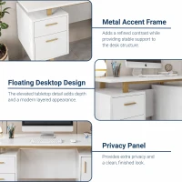 Modern White Desk with 2 Storage Drawers and Cabinet, Sleek Floating Desktop Computer Writing Table for Home Office, 51" L x 23.5" W x 30" H, White(m-6)