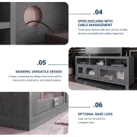 Sleek Durbin TV Stand with Glass Panel Cabinets and Cable Management, Modern Media Sideboard Cabinet for Living Room, 57" L x 15" W x 23" H, Grey(m-7)