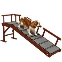 PawHut Wooden Dog Ramp with Removable Guardrails, Non-Slip Surface, 60" Long, Brown(m-11)