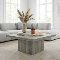 HOMCOM Square Coffee Table, Center Table with 1.6" Thick Tabletop, Gray Wood Grain(m-9)