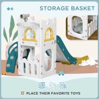 Qaba 5 in 1 Toddler Slide with Basketball Hoop, Climber, Telescope & Storage Baskets for 1-3 Years Olds, Yellow(m-7)