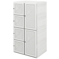 HOMCOM Portable Wardrobe, Foldable Storage Organzier with 5 Compartments, 1 Hanging Rod, Magnet Doors, White(m-2)