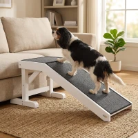 PawHut 49" Pet Ramp for Dogs & Cats with Non-Slip Carpet, White(m-10)