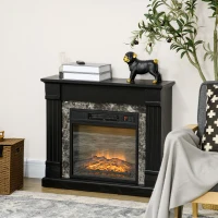 HOMCOM Electric Fireplace Mantel Wood Surround, Freestanding Fireplace Heater with Realistic Flame, Adjustable Temperature, Timer, Overheating Protection, and Remote Control, Black(m-1)