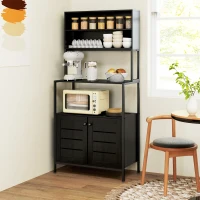 HOMCOM Baker's Rack with Power Outlet and Storage Shelves, Microwave Stand with Louvred Door Cabinets, Black(m-10)