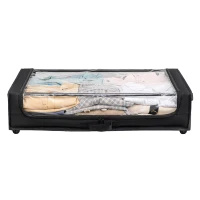 Compact 2 Under-Bed Storage Containers with Transparent Cover, Rolling Organizer Bins for Bedrooms, 28" L x 16.5" W x 6.5" H, Black(m-2)