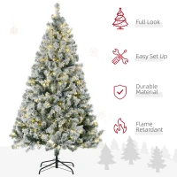 HOMCOM 6' Artificial Snow Christmas Trees with Frosted Branches, Warm White or Colorful LED Lights, Steel Base(m-5)