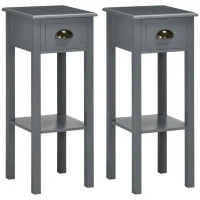 HOMCOM 2-Tier Nightstand, Side Table with Drawer and Shelf for Living Room or Bedroom, Set of 2, Gray(m-11)