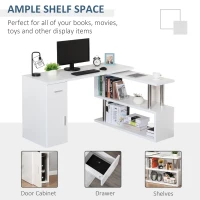 HOMCOM Rotating Computer Desk, 55" L-Shaped Desk, Corner Desk with Storage Shelves, Cabinet and Drawer for Home Office, White(m-4)