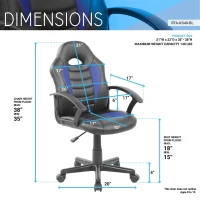 Sporty Gaming Chair with Pneumatic Height Adjustment and Non-Marking Casters, Perfect Racer-Style Chair for Kids, 21" L x 22" W x 35" H, Blue(m-3)
