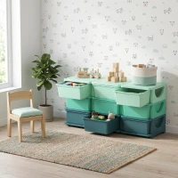 Qaba 3 Tier Kids Storage Organizer with 9 Drawers for Bedroom, Nursery, Kindergarten, Living Room, Boys and Girls, Green(m-8)