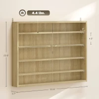 HOMCOM 5-Tier Display Cabinet, Wall-Mounted Display Case with 2 Glass Doors and Adjustable Shelves, Oak(m-3)