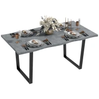 HOMCOM 63" Kitchen Table, Industrial Dining Table with Wave-edged Tabletop and Steel Legs for Up to 6 People, Cement Grey(m-9)