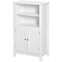 kleankin Bathroom Floor Cabinet, Freestanding Bathroom Cabinet with 2 Open Shelves, Double Doors and Adjustable Shelves, Wooden Storage Cabinet for Bathroom, White(m-11)