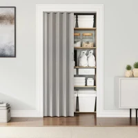 Stylish Foldable Accordion Door with Magnetic Close Latch, Space-Saving Interior PVC Sliding Door for Closet, 32" L x 0.5" W x 80" H, Grey(m-1)