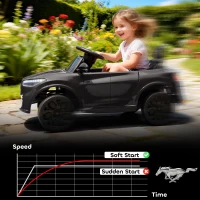 Qaba 12V Kids Ride On Car, Licensed Ford Mustang Mach-E Electric Car with Remote Control, LED Light, Music, Black(m-6)