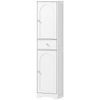 HOMCOM 67" Tall Bathroom Cabinet, Slim Bathroom Storage Cabinet with 2 Doors, Drawer and Adjustable Shelf, White Wood Grain(m-2)