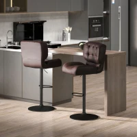 HOMCOM Bar Height Bar Stools Set of 2 with Adjustable Seat, Adjustable Swivel Barstools with Thick Padded Cushion and Metal Footrest for Home Bar, Brown(m-2)
