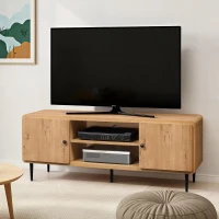 Stylish Mid-Century TV Stand with Cable Management Hole, Modern Media Entertainment Console Cabinet for Living Room, 55" L x 16" W x 21" H, Oak(m-1)