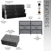 Versatile 6-Drawer Dresser with Water-Resistant Top, Ideal Storage Chest for Bedrooms, Playrooms, Entryways, 44.5" L x 16" W x 26.5" H, Black(m-4)
