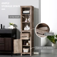 kleankin Tall Bathroom Storage Cabinet, Freestanding Linen Tower with 3-Tier Open Adjustable Shelves, and Drawer, Narrow Slim Floor Organizer(m-4)