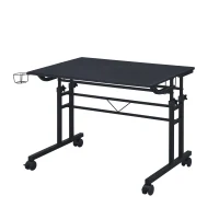 Mobile Writing Desk with Height Adjustment and Headphone Hook, Compact Worktable for Offices and Study Rooms, 35″ L x 23.5″ W x 28″ H, Black(m-13)