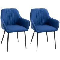 HOMCOM Dining Chairs Set of 2, Upholstered Linen Fabric Accent Chairs with Metal Legs, Dark Blue(m-11)