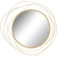 HOMCOM 25.6" Circle Mirror for Wall, Modern Metal Wall Art for Living Room, Bedroom and Dining Room, Gold(m-11)