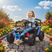 Qaba 12V Kids Ride On Truck, Battery Powered Electric UTV Vehicle with Rear Suspension, Remote Control for 3-5 Years, Blue(m-2)