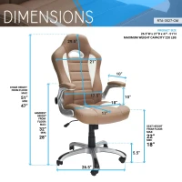 Racer-style Chair with Flip-Up Arms and TechniFlex Upholstery, Flexible Racer Seat with Locking Tilt Control, 26.5" L x 27" W x 47" H, Camel(m-3)