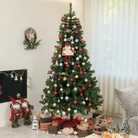 HOMCOM 7.5ft Artificial Christmas Trees with 1346 Branch Tips, Auto Open and Steel Base, Green(m-2)
