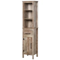 kleankin Tall Bathroom Storage Cabinet, Freestanding Linen Tower with 3-Tier Open Adjustable Shelves, and Drawer, Narrow Slim Floor Organizer(m-1)