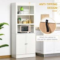 HOMCOM 72" Kitchen Buffet with Hutch, Kitchen Pantry Cupboard with 2 Door Cabinet, and 2 Adjustable Shelves, White(m-7)