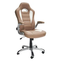 Racer-style Chair with Flip-Up Arms and TechniFlex Upholstery, Flexible Racer Seat with Locking Tilt Control, 26.5" L x 27" W x 47" H, Camel(m-7)