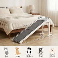 PawHut Dog Ramp Foldable with Non-slip Carpet Top Platform, Gray, White(m-3)