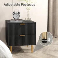 HOMCOM Bedside Table, Modern Nightstand with 2 Drawers, Side End Table with Metal Legs for Living Room, Bedroom, Black(m-7)