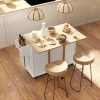 HOMCOM Rolling Kitchen Cart on Wheels with Drop Leaf, Kitchen Island with 3 Drawers, Solid Wood Top and Towel Rack, White(m-1)