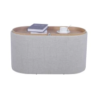 Multi-Functional Storage Ottoman with Reversible Tray Top, Versatile Seat for Living Rooms, 30" L x 15.5" W x 16.5" H, Natural(m-10)
