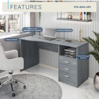 Classic Computer Desk with 3 Drawers and Side Shelf, Modern Contoured Workstation Table for Home Office Studio, 51" L x 23.5" W x 29.5" H, WengeGrey(m-4)